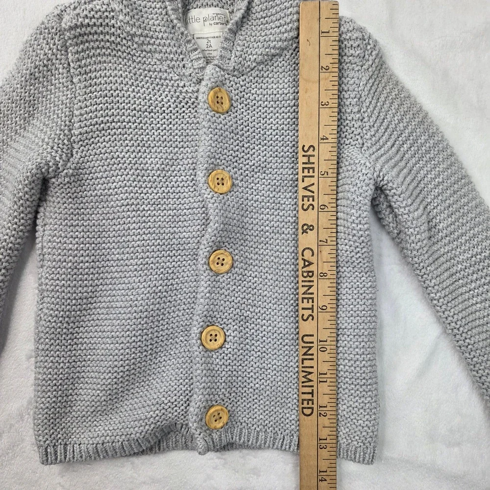 Little Planet by Carter's Organic Toddler 2T Gray Hooded Cardigan Excellent